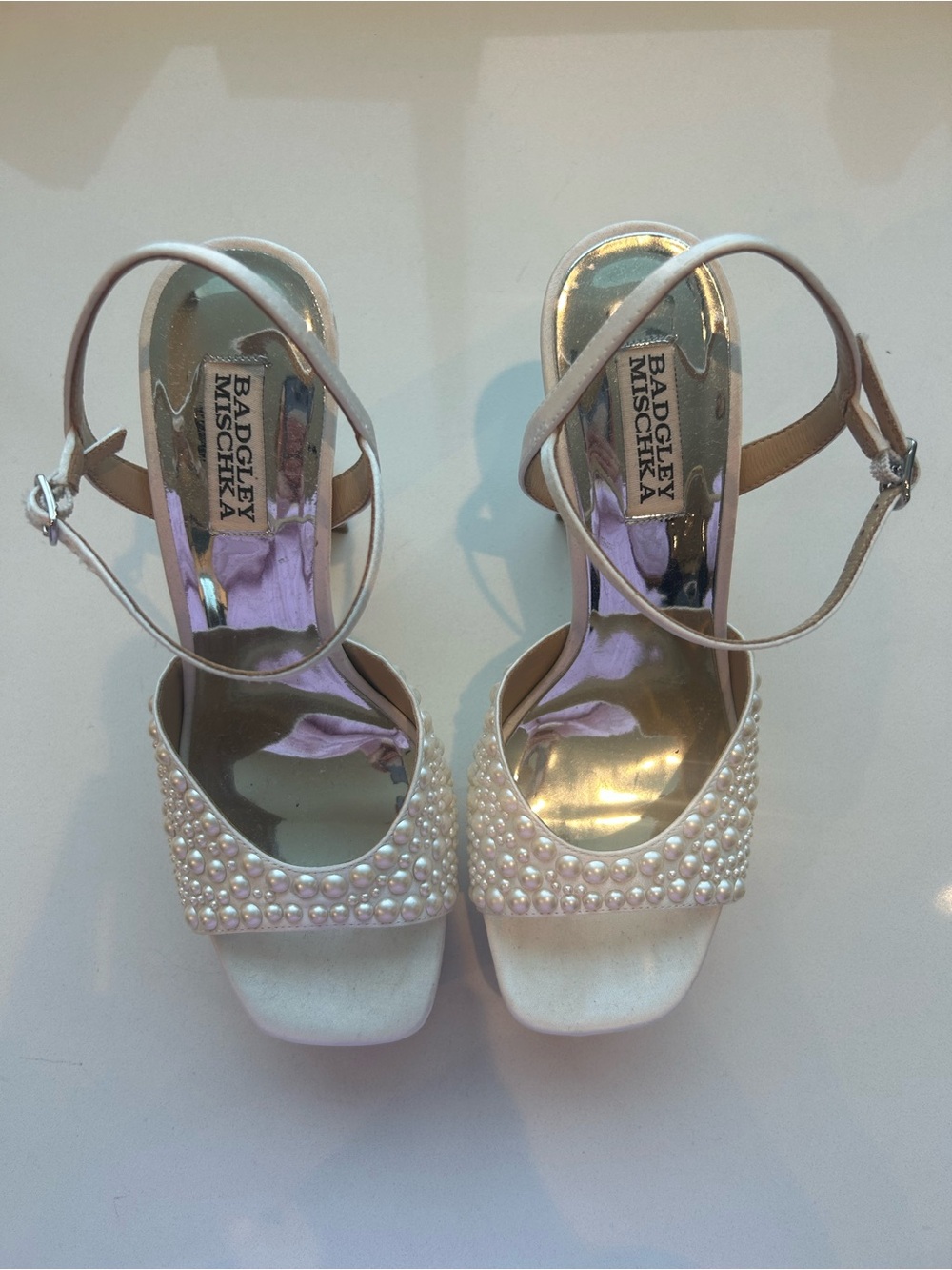 Off white Pearl Embellished Platform Heels